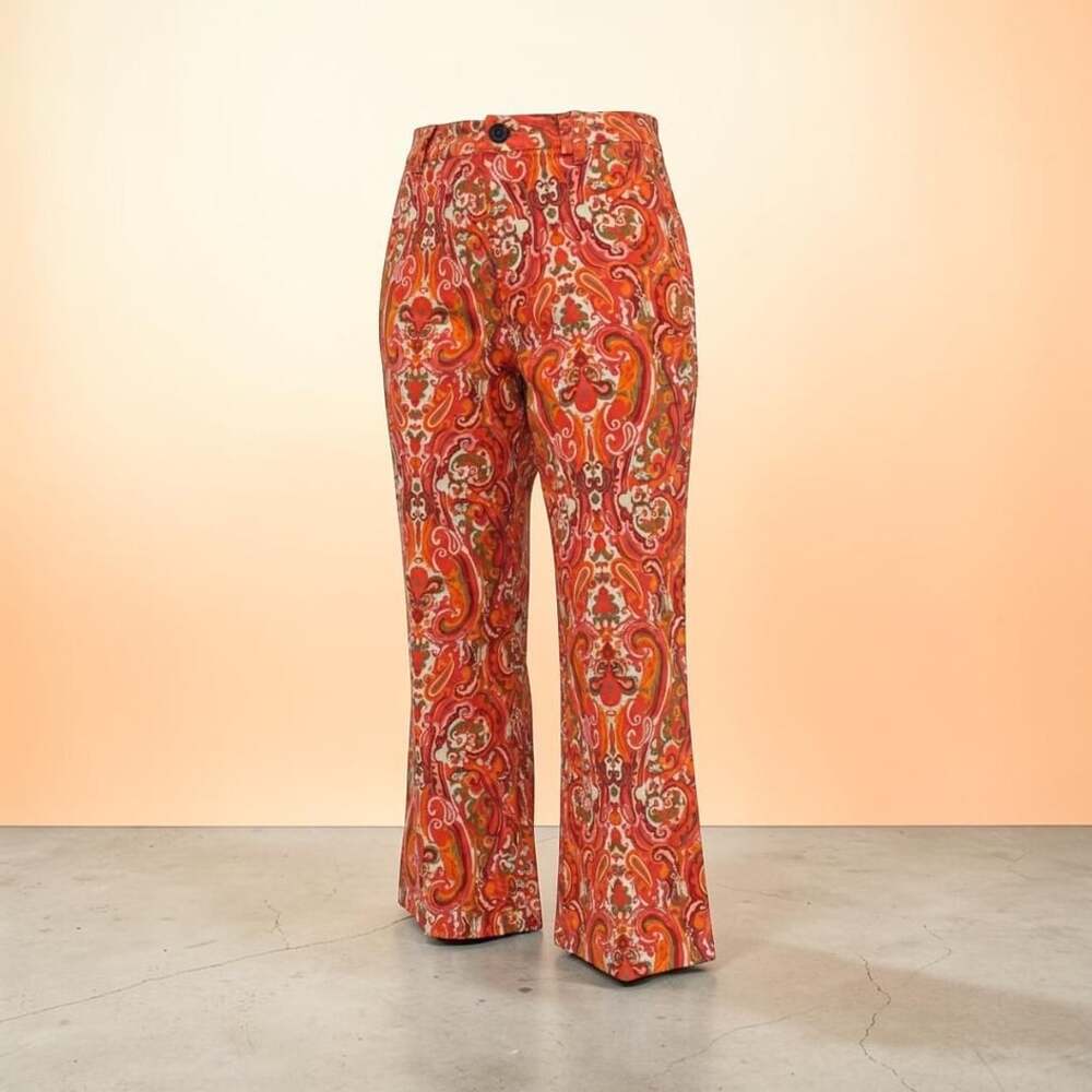 Tommy Hilfiger Women Size 18 Paisley Cropped Pants Red Orange Print Y2K Boho Cap